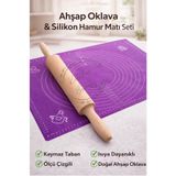 Kitchen Beauty Silikon Hamur Açma Matı Ölçekli Hamur Açma Altlığı Ve Ahşap Rulo Hamur Açıcı Merdane Oklava