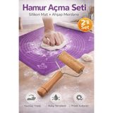 Kitchen Beauty Silikon Hamur Açma Matı Ölçekli Hamur Açma Altlığı Ve Ahşap Saplı Rulo Hamur Açıcı Merdane Oklava