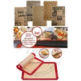 Kitchen Beauty Silikon Yanmaz Yapışmaz Pişirme Matı ve 50 Adet Desenli Sunum Kağıdı Vintage Yağlı Kağıdı
