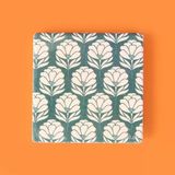 Kitchen Beyaz Çiçekli Taş Bardak Altlığı - Renkli - 10X10 Cm