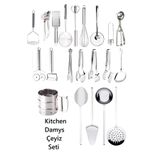 Kitchen Damys Paslanmaz Çelik 21 Parça Mutfak Çelik Çeyiz Seti Kevgir Maşa Seti Un Eleği