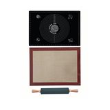 Kitchen Design Lab 1. Sınıf Fırın Pişirme Altlığı Siyah Ölçülü Hamur Açma Matı 45x65 CM Bambu Saplı Silikon Merdane