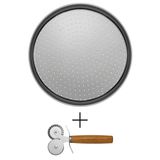 Kitchen Design Lab 28 cm Delikli Pizza Tepsisi, Çift Başlıklı Pizza Ruleti Seti, Paslanmaz Çelik, Metal