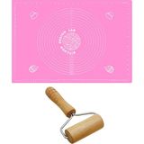 Kitchen Design Lab 2'li Set Pembe 45X65 cm Silikon Hamur Açma Matı ve Pratik Ahşap Saplı Silindir Hamur Açıcı - Antrasit