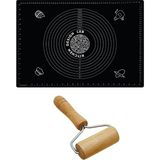 Kitchen Design Lab 2'li Set Siyah 45X65 cm Silikon Hamur Açma Matı ve Pratik Ahşap Saplı Silindir Hamur Açıcı - Antrasit