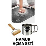 Kitchen Design Lab 45X65 cm Silikon Hamur Açma Matı, Çelik Un Eleği ve Ahşap Saplı Hamur Açıcı - Antrasit