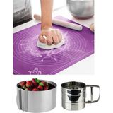 Kitchen Design Lab 45X65 cm Silikon Hamur Açma Matı, Çelik Un Eleği ve Ayarlanabilir Yuvarlak Pasta Kalıbı - Antrasit