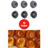 Kitchen Design Lab Antrasit - Muffin Kalıbı 12 Adet Göbekli Kek Kalıbı 12'li Silikon Mini Kek Kalıbı