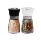 Kitchen Design Lab Baharat Öğütücüsü, Cam Gövdeli Kapaklı 10 cm 2 Adet, Siyah Beyaz Tuz Karabiber Değirmeni