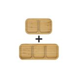 Kitchen Design Lab Bambu 3 ve 2 Bölmeli Çerezlik Sunumluk Kahvaltılık Yağdanlık Sunum Servis Tabağı, 2'li Set, Kahverengi