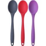 Kitchen Design Lab Büyük Boy Yanmaz Silikon Spatula Kaşık Seti 3 Parça, Antrasit, Kırmızı, Mor - Renkli