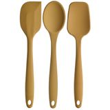 Kitchen Design Lab Büyük Boy Yanmaz Silikon Spatula Ve Kaşık Seti 3 Model - Spatula Kaşık Sarı 3'lü Set Silikon Set Sarı 3 Çeşit