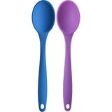 Kitchen Design Lab Büyük Boy Yanmaz Yapışmaz Mavi Mor Silikon Kaşık Servis Seti 2 Adet - 27 cm