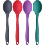 Kitchen Design Lab Büyük Boy Yanmaz Yapışmaz Silikon 4 Renkte Silikon Kaşık – Silikon Antrasit Kırmızı Mor Yeşil Kaşık - 27 cm