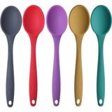 Kitchen Design Lab Büyük Boy Yanmaz Yapışmaz Silikon Kaşık Seti 5 Adet – Silikon Kaşık Antrasit Kırmızı Mor Sarı Yeşil - 27 cm