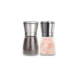 Kitchen Design Lab Cam Gövdeli Metal Krom Renk Kapaklı Tuz Karabiber Değirmeni Tuz Karabiber Öğütücü 10 cm 2 Adet