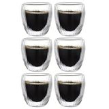 Kitchen Design Lab Çift Cidarlı Çizgili Cam Bardak Seti, 250 ML, 6 Adet, Bej