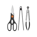 Kitchen Design Lab Çok Amaçlı Mutfak Makası Siyah, Metal ve Silikon Kızartma Maşası Seti