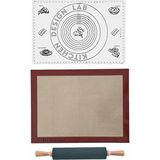 Kitchen Design Lab Fırın Pişirme Altlığı, Beyaz Ölçülü Hamur Açma Matı 45 x 65 Cm, Bambu Saplı Silikon Merdane