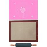 Kitchen Design Lab Fırın Pişirme Altlığı, Pembe Ölçülü Hamur Açma Matı 45 x 65 Cm, Bambu Saplı Silikon Merdane