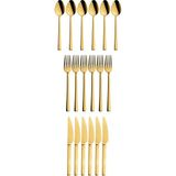 Kitchen Design Lab Gold 18 Adet Tatlı Çatal Kaşık Bıçak Seti - Kahvaltı Pasta Çatal Kaşık Bıçak Seti - Altın