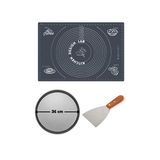 Kitchen Design Lab Gri Hamur Açma Matı 45 x 65 Cm, 36 cm Pizza Tepsisi ve Ahşap Uzun Saplı Hamur ve Pizza Kesici