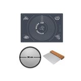 Kitchen Design Lab Gri Silikon Hamur Açma Matı 45 x 65 Cm, 36 cm Pizza Tepsisi ve Ahşap Saplı Hamur ve Pizza Kesici