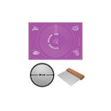 Kitchen Design Lab Mor Silikon Hamur Matı 45x65 CM 36 CM Pizza Tepsisi ve Ahşap Saplı Kesici Seti
