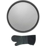 Kitchen Design Lab Orta Boy Delikli Pizza Tepsisi Lahmacun Pide Tepsisi 32 cm ve Gri Silikon Yanmaz Fırın Eldiveni