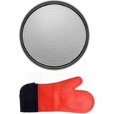 Kitchen Design Lab Orta Boy Delikli Pizza Tepsisi Lahmacun Pide Tepsisi 32 cm ve Kırmızı Silikon Yanmaz Fırın Eldiveni