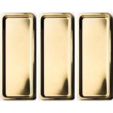 Kitchen Design Lab Paslanmaz Çelik Gold Renk Dikdörtgen Dar Metal Düz Sunum Tepsisi Çay Kahve Tatlı Sunum 3 Adet - Altın