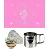 Kitchen Design Lab Pembe 45X65 cm Silikon Hamur Açma Matı, Çelik Un Eleği ve Hamur Dinlendirme Poşeti 8 Li - Antrasit