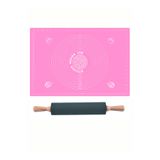Kitchen Design Lab Pembe 45X65 cm Silikon Hamur Açma Matı ve Bambu Saplı Silikon Merdane