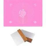 Kitchen Design Lab Pembe Ölçülü Hamur Açma Matı 45 x 65 cm ve Paslanmaz Çelik Ahşap Saplı Hamur Kesici Kazıyıcı Spatula