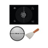 Kitchen Design Lab Pizza Kesici Setli 3 Parça, Siyah Hamur Açma Matı 45 x 65 cm, 36 cm Pizza Tepsisi, Ahşap Saplı Hamur ve Pizza Kesici