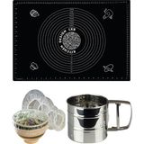 Kitchen Design Lab Siyah 45X65 cm Silikon Hamur Açma Matı, Çelik Un Eleği ve Hamur Dinlendirme Poşeti 8 Li - Antrasit