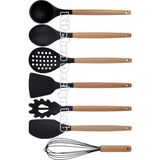 Kitchen Design Lab Siyah Bambu Silikon Servis Set - Kepçe, Kaşık, Kevgir, Makarna, Açılı Düz Spatula, Çırpıcı 7 Adet - Koyu Siyah