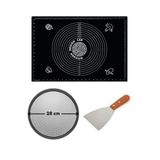 Kitchen Design Lab Siyah Hamur Açma Matı 45 x 65 cm, 28 cm Pizza Tepsisi, Ahşap Saplı Pizza Kesici, 3 Parça Set