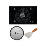 Kitchen Design Lab Siyah Hamur Açma Matı 45 X 65 CM 36 CM Pizza Tepsisi Ve Ahşap Uzun Saplı Hamur ve Pizza Kesici