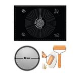 Kitchen Design Lab Siyah Silikon Hamur Açma Matı 45 x 65 cm, 36 cm Pizza Tepsisi, Ahşap Saplı Hamur Açıcı Seti