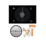 Kitchen Design Lab Siyah Silikon Hamur Açma Matı 45x65 CM 32 CM Pizza Tepsisi ve Ahşap Saplı Hamur Açıcı Seti
