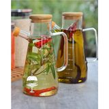 Kitchen Dream 2 Adet 900 ml Bambu Kapaklı Borosilikat Cam Yağdanlık Sirkelik Süt Saklama Su Sürahisi