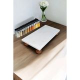 Kitchen Dream Ahşap Top Ayaklı Mermer Sunumluk, Pasta Kurabiye Standı, Dekoratif Mermer Yağdanlık Standı