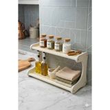 Kitchen Dream Hazeran Detaylı 2 Katlı Dekoratif Raf Çok Fonksiyonlu Hazeran Desenli Bambu Raf Rustik Bohem Mutfak Banyo ve Kahve Köşesi Raf