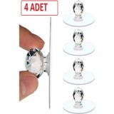 Kitchen Dream Şeffaf Kristal Başlıklı 4'lü Yapışkanlı Kulp Dolap Çekmece Kulp Tutacak Askı