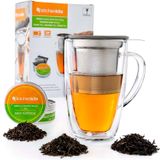 Kitchen Kite Demlik ve Kapaklı Cam Çay Bardağı - Hediye Seti - 463 ml Cam çay demliği - Çift Duvar Çay Demlik Kupası - Paslanmaz Çelik Demlikli Gevşek Yaprak Çay için En İyi Çay Demlik Kupası - Çay Örnekleyicisi