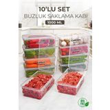 Kitchen Life 10 Adet 1000ml Kapaklı Derin Dondurucu Difriz Saklama Kabı - Buzdolabı Düzenleyici
