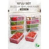 Kitchen Life 10 Adet 2000 ML Kapaklı Derin Dondurucu Difriz Saklama Kabı - Buzdolabı Düzenleyici Buzluk Erzak Kabı Şeffaf