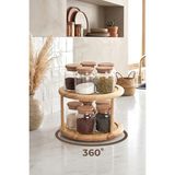 Kitchen Life 11 Parça Bambu Kapaklı Vakumlu Döner Bambu Standlı Etiketli Cam Baharatlık Seti Kavanoz - Şeffaf