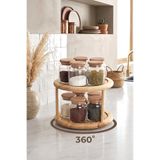 Kitchen Life 11 Parça Bambu Kapaklı Vakumlu Döner Bambu Standlı Etiketli Cam Baharatlık Seti Kavanoz